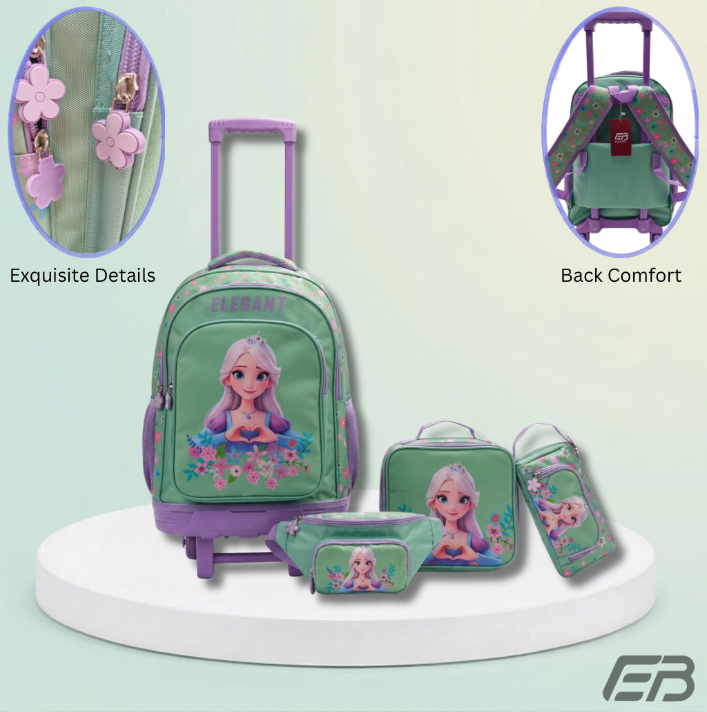 Elegant 4-in-1 Premium School Trolley Set / Princess Edition - Mint & Lavander